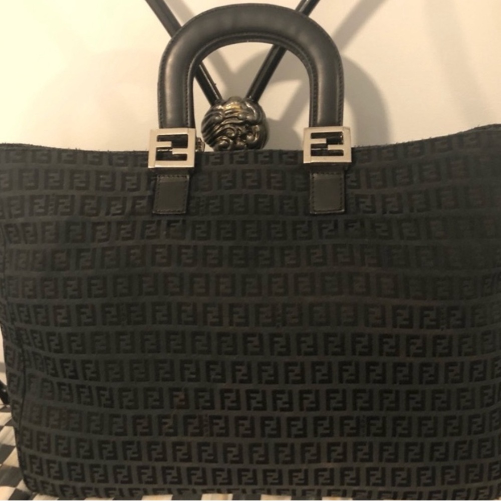 Fendi Black Monogram large roomy bag has silver hardware